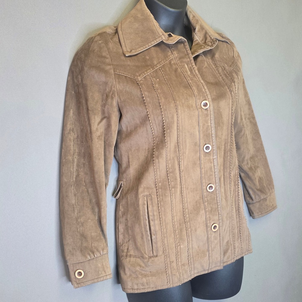 White Stag Faux Suede Jacket Womens 10 Tan Excellent Vintage Western Stitching